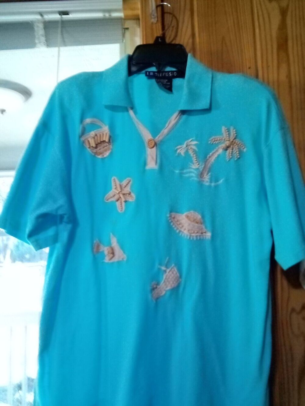 I B Diffusion L Cotton Teal Blue Polo Shirt